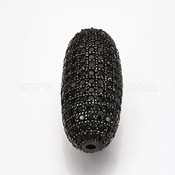 真鍮製マイクロパヴェキュービックジルコニアビーズ  バレル  ブラック  ガンメタ色  24x11~12mm  穴：1~1.5mm