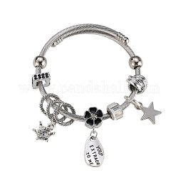 Bracelets européens, perles de verre, émail, strass, noir, couleur d'argent, diamètre intérieur: 2 pouce (5 cm)