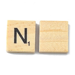Cabujones de madera, plaza con letra y numero, letter.n, 20x18x5mm
