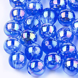 Perle di plastica trasparente, ab colore placcato, tondo, blu, 4mm, foro: 1.4mm, 10000pcs/250g