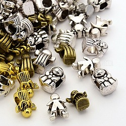 Tibetan Style Alloy European Beads, Large Hole Beads, Human & Angel, Mixed Color, 13~19x10~13.5x7~8.5mm, Hole: 4.5~5mm