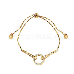 Schiebearmband mit kubischen Zirkonia-Ringgliedern und Kastenketten aus Edelstahl, golden, Ring: 13 mm