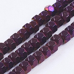 Electrochapa no-granos de hematites sintético -magnéticos hebras, facetados, redondo, púrpura chapado, 3x2mm, agujero: 0.5 mm, aproximamente 198 pcs / cadena, 15.5 pulgada (39.5 cm)