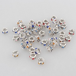 Bague en argent strass alliage de zinc grosses perles anciennes de trous, couleur mixte, 10x6mm, Trou: 5mm