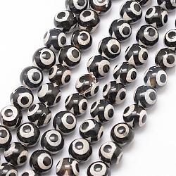 3-Augen-Dzi-Perlen im tibetischen Stil, natürliche Achat Perle Stränge, Runde, gefärbt und erhitzt, Schwarz, 10 mm, Bohrung: 1 mm, ca. 37 Stk. / Strang, 15 Zoll