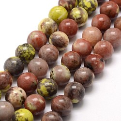 Brins de perles de jaspe fleur de prunier naturel, ronde, perles de pierre de marbre, colorées, 10.5mm, Trou: 1.2mm, Environ 38 pcs/chapelet, 15.7 pouce