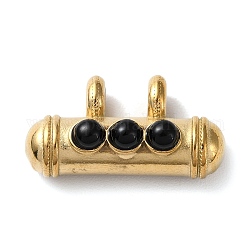 Pendentifs 3 perle en obsidienne naturelle de style bohème, breloques colonne avec accessoires en 304 acier inoxydable plaqués or, 14.5x28x9mm, Trou: 4mm