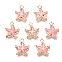 Colgantes de esmalte de aleación, estrella de mar, la luz de oro, rosa, 18x15x3mm, agujero: 2.5 mm