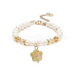 Pulsera con charm de flor de murano, delicada pulsera de perlas naturales y cuentas de vidrio para mujer, vara de oro, 7-1/2 pulgada (19 cm)