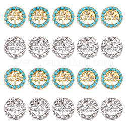 DICOSMETIC 50Pcs Tree of Life Beads 2 Colors Alloy Slide Charms with Synthetic Turquoise Flat Round Tree of Life Filigree Spacer Beads Rhinestones Charms for DIY Jewelry Making Crafts