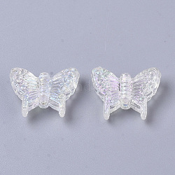 Perline acrilico trasparente, placcatura di colore ab, farfalla, bianco floreale, 12.5x15x4.5mm, Foro: 1.2 mm