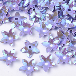 Accesorios del ornamento, paillette plástico pvc / cuentas de lentejuelas, color de ab chapado, flor, púrpura medio, 12.5x12x3mm, agujero: 1.8 mm, aproximamente 16000 unidades / 500 g