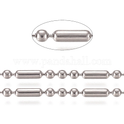 304 Stainless Steel Ball Chains, Ball and Bar Chains, with Card Paper, Stainless Steel Color, 5.5x2mm and 2mm