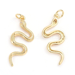 Ottone micro spianare pendenti zirconi, con anello di salto, serpente, chiaro, chiaro, vero placcato oro 18k, 27.5x12x2mm, Foro: 3 mm