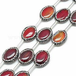 Perles d'agate naturelle en strass, teinte, ovale, rouge foncé, 20.5~23x6mm, Trou: 1mm