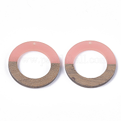 Colgantes de resina y madera de nogal, anillo, salmón, 38x3.5mm, agujero: 2 mm
