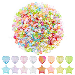 HOBBIESAY 640Pcs 16 Styles Eco-Friendly Transparent Acrylic Beads, Heart & Star, Dyed, AB Color, Mixed Color, 8~10x8~10x3~4.5mm, Hole: 1.5mm, about 2800pcs/500g