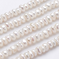 Hebras de perlas de agua dulce cultivadas naturales, plano y redondo, crema, 3~3.5x6~6.5x5.5~6mm, agujero: 0.7 mm, aproximamente 104 pcs / cadena, 13.6 pulgada