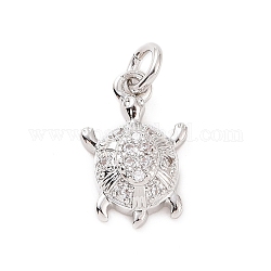 Brass Micro Pave Cubic Zirconia Charms, with Jump Ring, Sea Turtle Charm, Platinum, 13.5x8.5x3.5mm, Hole: 2.8mm