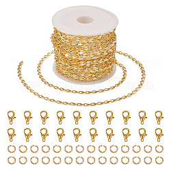 Kit fai da te per la creazione di collane con braccialetti a catena, comprese catene in ottone e anelli di salto in acciaio inossidabile, fermagli di lobster claw in lega, oro, catena: 5 m / set
