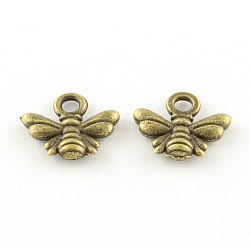 Tibetan Style Alloy Charms, Bees, Cadmium Free & Lead Free, Antique Bronze, 9.5x11x2mm, Hole: 1.5mm, about 2380pcs/1000g