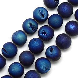 Aggloméré de perles de geode druzy naturel électrolytique, teinte, mat, ronde, bleu plaqué, 18~18.5mm, Trou: 2mm, Environ 22 pcs/chapelet, 16.3 pouce