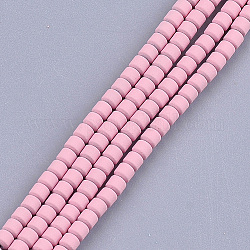 Vaporisez peints non-magnétiques synthétiques perles d'hématite brins, colonne, rose, 3x3mm, Trou: 0.8mm, Environ 127~129 pcs/chapelet, 15.7 pouce