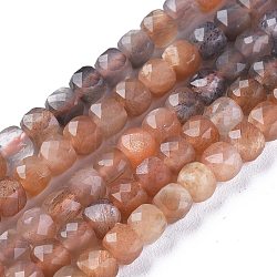 Natürliche sunstone Perlen Stränge, facettiert, Würfel, 3.5~4x3.5~4x3.5~4 mm, Bohrung: 0.7 mm, ca. 106 Stk. / Strang, 16.14 Zoll (41 cm)