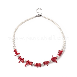 Ожерелья из бисера из окрашенной синтетической красной коралловой крошки и натурального жемчуга с градуировкой для женщин, 17.52 дюйм (44.5 см)