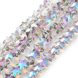 Galvanoplastie perles de verre transparentes, plaqué à moitié arc-en-ciel, étoiles facettes, Prune, 9.5x10x6mm, Trou: 0.5mm