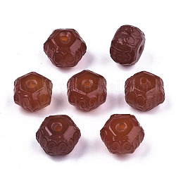 Geschnitzte natürliche Achat Perlen Stränge, gefärbt, Hexagon, Schamottestein, 9.5x12x9.5 mm, Bohrung: 1.6 mm