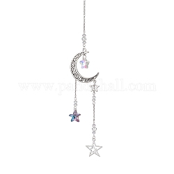 Décorations pendentif lune/étoile en alliage, décorations suspendues étoiles en verre, argent antique, 220mm
