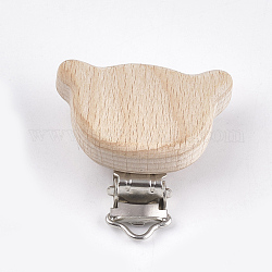 Clip porta ciuccio in legno di faggio, con clip di ferro, orso, platino, Burlywood, 46x50x18mm, Foro: 3.5x6 mm