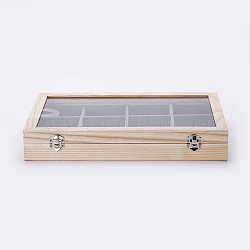 Scatole di presentazione bracciale in legno, con vetro, 12 griglie per scatole per braccialetti / braccialetti con coperchio trasparente, rettangolo, bianco antico, 35x24x5.5cm