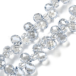 Chapelets de perles en verre transparent électrolytique, perle plaquée lustre, larme à facettes, top foré, gainsboro, 6x4mm, Trou: 0.8mm, Environ 97~102 pcs/chapelet, 10.63''~14.80'' (27~37.6 cm)
