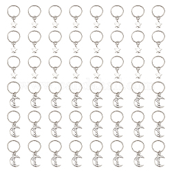 Perline dreadlocks in lega 24 pz 2 stili, intrecciare le clip decorative dei pendenti dei capelli, con anelli di salto di ferro, stella & luna, argento antico e platino, 29~31mm, 12pcs / style