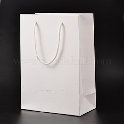 Sacchetti di carta di cartone rettangolari, sacchetti regalo, buste della spesa, con manici in corda di nylon, bianco, 33x28x10cm