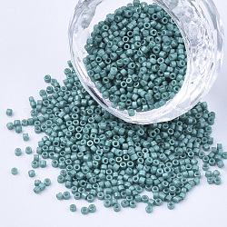 Cuentas de semillas de cilindro de pintura para hornear, tamaño uniforme, cadete azul, 1.5~2x1~2mm, agujero: 0.8 mm, aproximamente 4000 unidades / bolsa, aproximamente 50 g / bolsa