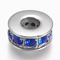 304 Edelstahlkugeln, mit Zirkonia, Großloch perlen, Flachrund, Edelstahl Farbe, Blau, 14x6 mm, Bohrung: 5.5~6 mm