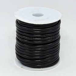 Corda gomma sfaccettato, cavo, con bobina di plastica bianca, nero, 5mm, Foro: 3 mm, circa 10.93 iarde (10 m)/rotolo