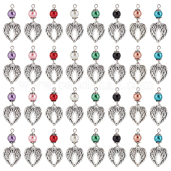 PandaHall Elite 32Pcs 8 Colors Tibetan Style Alloy Pendants, with ABS Beads, Wing, Mixed Color, 38mm, Hole: 2mm, 4pcs/color