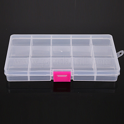 15 Grids Transparent Plastic Removable Bead Containers, with Lids and Deep Pink Clasps, Rectangle, Clear, 17.4x9.8x2.2cm