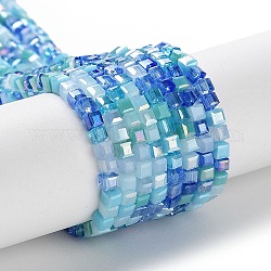 Hebras de cuentas de vidrio electrochapado de color degradado, multicolor segmentado, color de ab chapado, facetados, cubo, azul real, 2.5x2.5x2.5mm, agujero: 0.8 mm, aproximamente 82 pcs / cadena, 18.11 pulgada (46 cm)