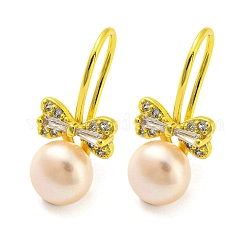 Boucles d'oreilles pendantes à nœud papillon en zircone cubique avec perle naturelle, Boucles d'oreilles en laiton, véritable 18k plaqué or, 22x10mm