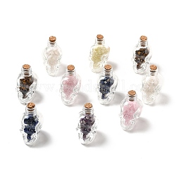 Éclats de pierres précieuses mélangées dans des décorations d'affichage de bouteilles en verre de crâne, pour la sorcellerie, 37x27x46.5mm