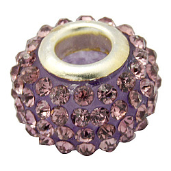 Perles de strass en résine , avec noyaux double de couleur argente en alliage , Grade a, rondelle, améthyste claire, 10x7mm, Trou: 2.5mm