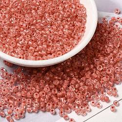 12/0 transparentes abalorios de cristal de la semilla, dentro de los colores, agujero redondo, redondo, salmón, 1.5~2mm, agujero: 1 mm, aproximamente 450 g / bolsa