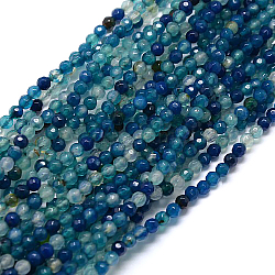 Natural Agate Round Beads Strand, Dyed, Faceted, Teal, 4mm, Hole: 1mm, about 95pcs/strand, 14.96 inch