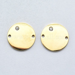 316 conectores de eslabones de circonita cúbica micropave de acero inoxidable quirúrgico, plano y redondo, Claro, dorado, 15x2mm, agujero: 1 mm