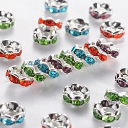 Abalorios de latón Diamante de imitación espaciador, Grado A, color mezclado, color plateado, sin níquel, tamaño: aproximamente 6 mm de diámetro, 3 mm de espesor, agujero: 1 mm